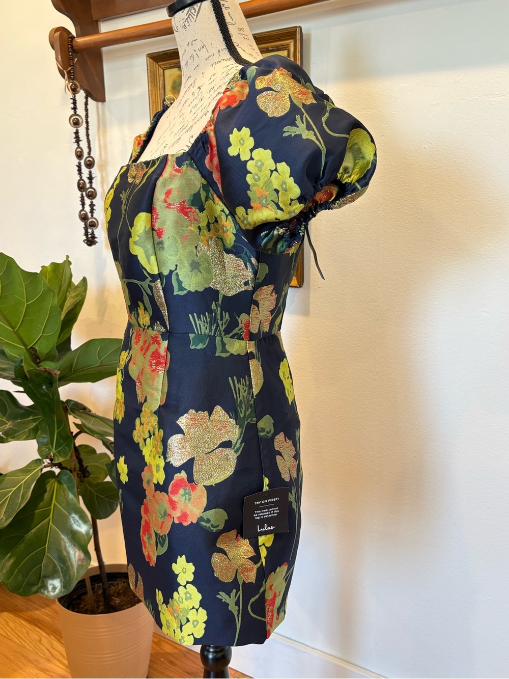 Lulu's Navy Dress with Yellow & Green Accent - Picture 4 of 8
